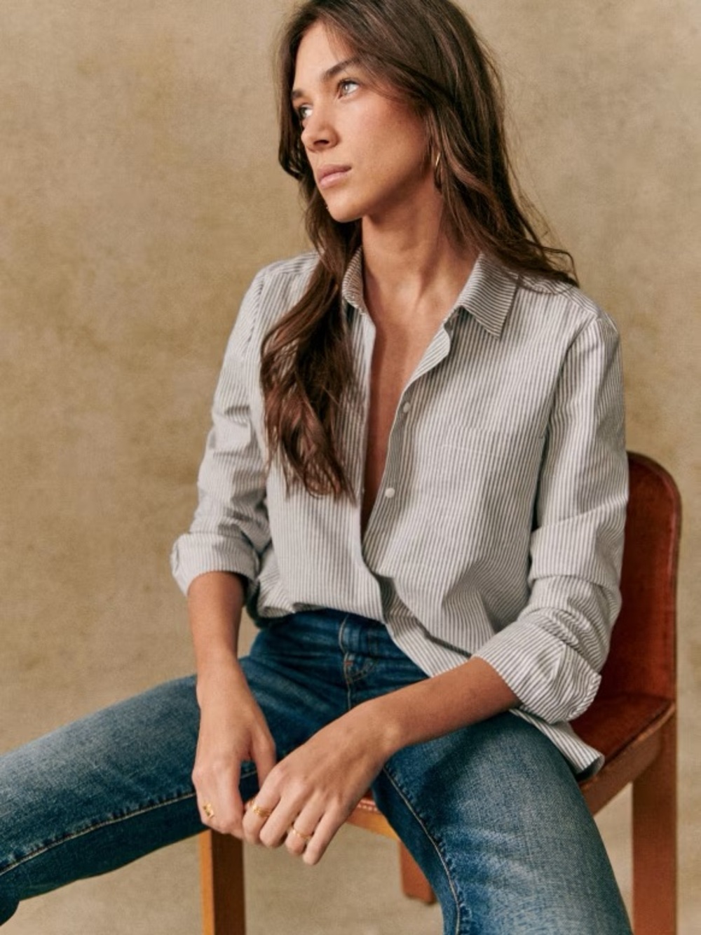 Sezane Ecru and blue striped Tomboy shirt